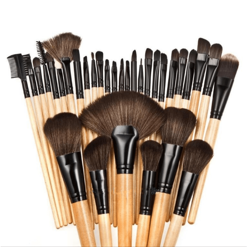 SOLVE - Juego de 32 brochas de maquillaje profesionales, mango de madera,  brochas para cosméticos, base, corrector, polvo, rostro, ojos, maquillaje