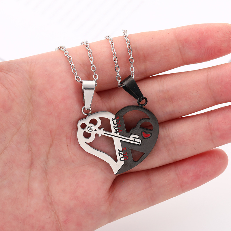 Lock Key To Heart Silver Stainless Steel Lover Puzzle Pendant