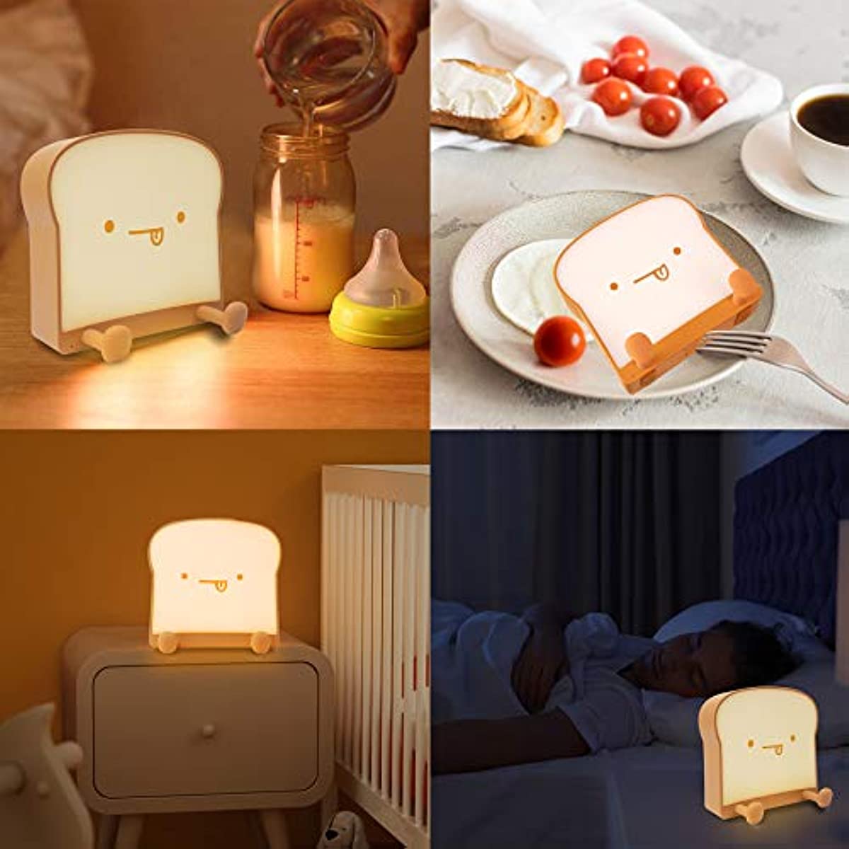 Bread Toast Lamp Cute Dorm Room Decor Night Light with Timer,Cute Bread led  Portable and Rechargeable Bedroom Bedside Sleep Lamp，Desk Lamp for Kids