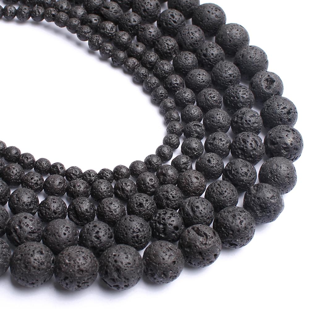 1 Strand Natural Stone Black White Lava Volcanic Gemstones Beads ,Round  Loose Beads For Jewelry Making, DIY Bracelets Necklace Accessories