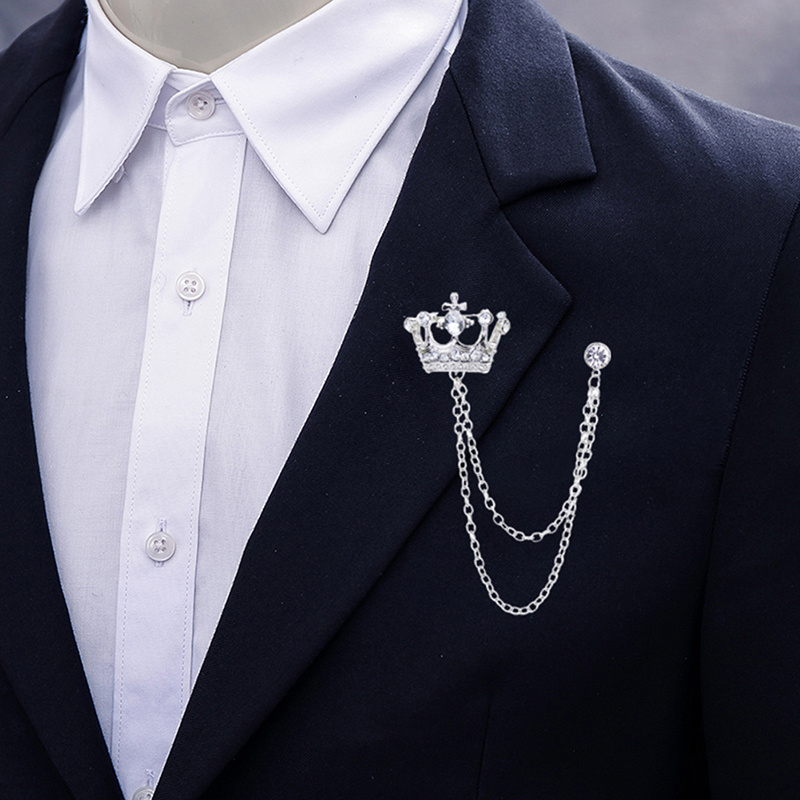1pc Brooch Pins for Men English Style Suit Chain Pins Crown Vintage Corsage Business Suit Accessories,White+Silvery,$1.69,Golden,Temu