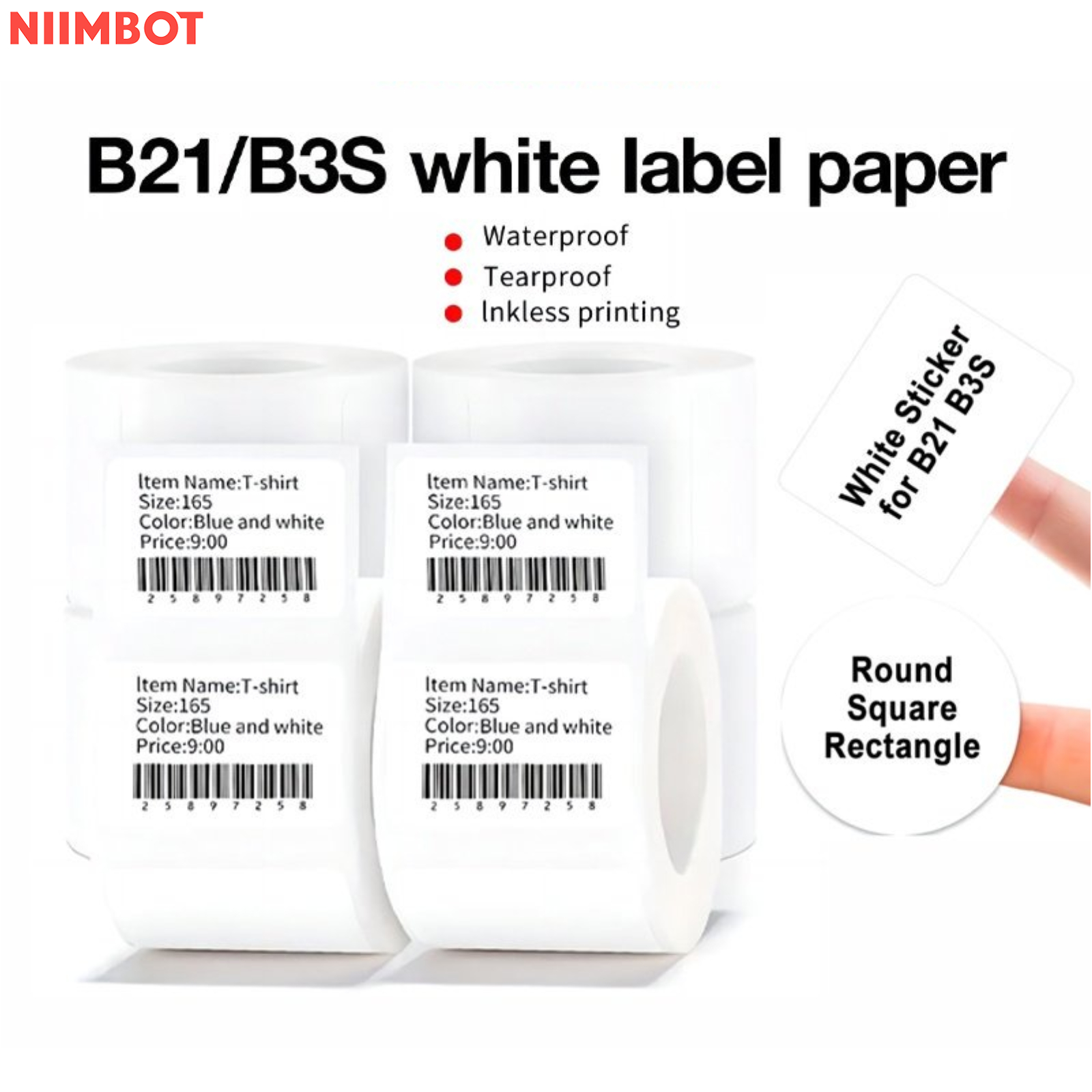 NIIMBOT B21 B3S B1 Labels,Thermal Sticker Label, Waterproof, Oil-Proof And  Tear-Proof NIIMBOT Labels, 1 Roll White Self-Adhesive Thermal Labels