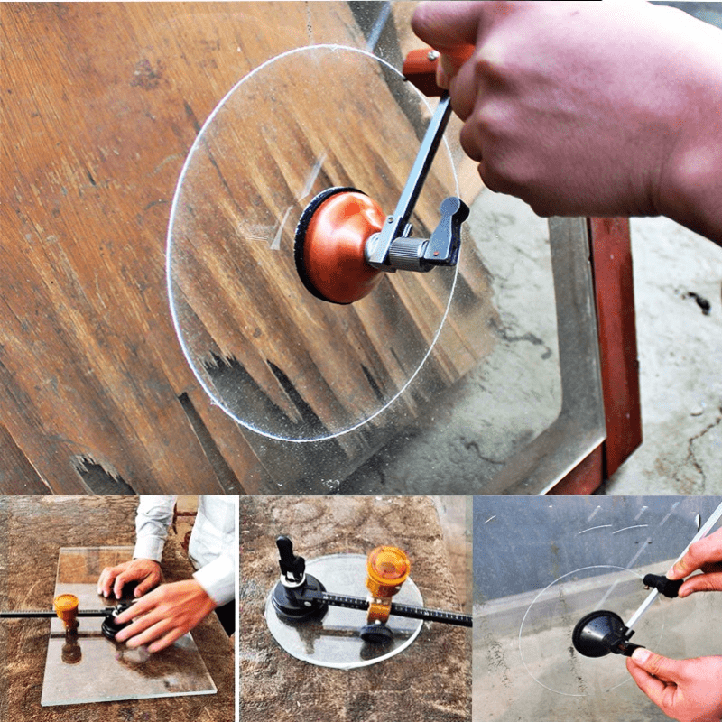 1 pieza de herramienta de corte de vidrio, brújulas de rueda, cortador de  círculos de vidrio con ventosa, cortador de botellas de vidrio circular