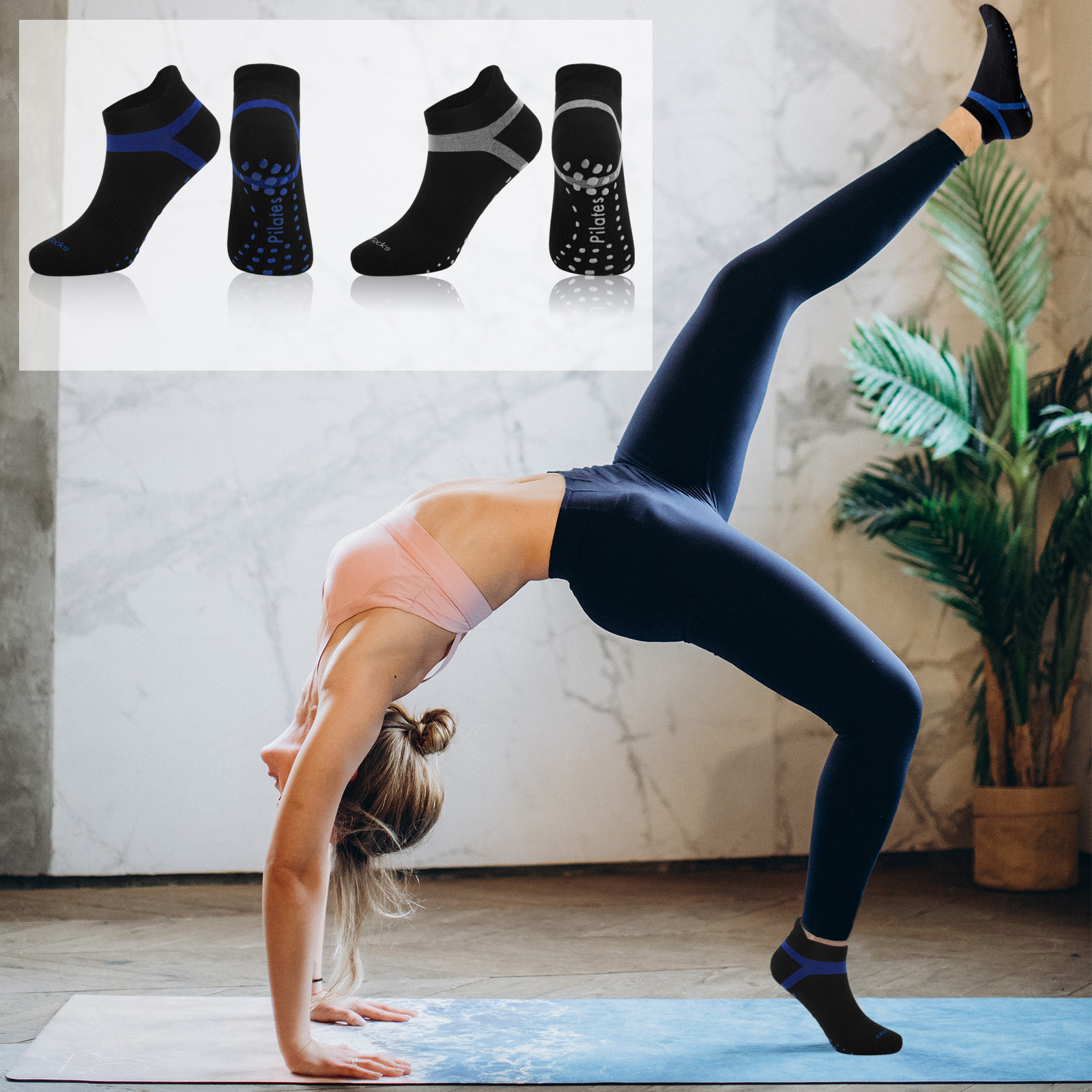 Non Slip Grip Yoga Socks Anti-Skid Slipper Barre Socks Sticky Socks for  Yoga Pilates Barre Home Workout Sports