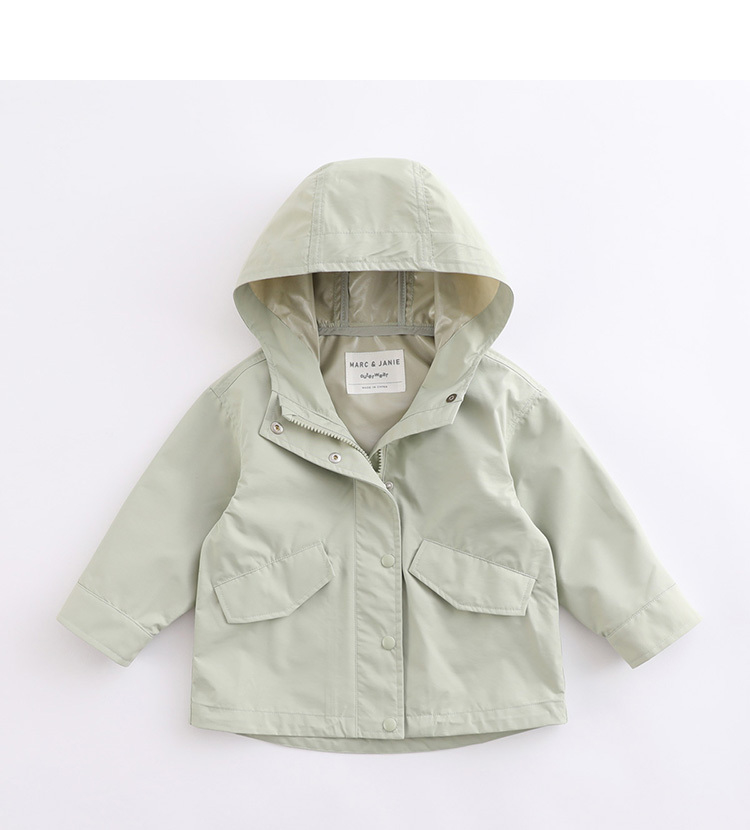 Girls' Detachable Hood Rain Jacket With Cartoon Bear Print