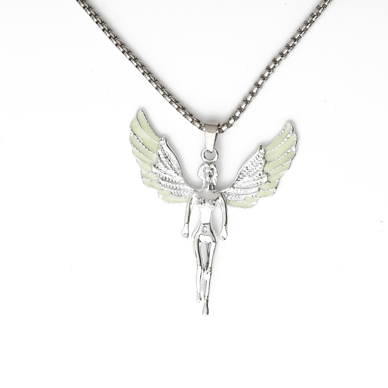 Vintage Funky Punk Cartoon Angel Wings Goddess Pendant Necklace Jewelry  Accessories Gifts For Men Women