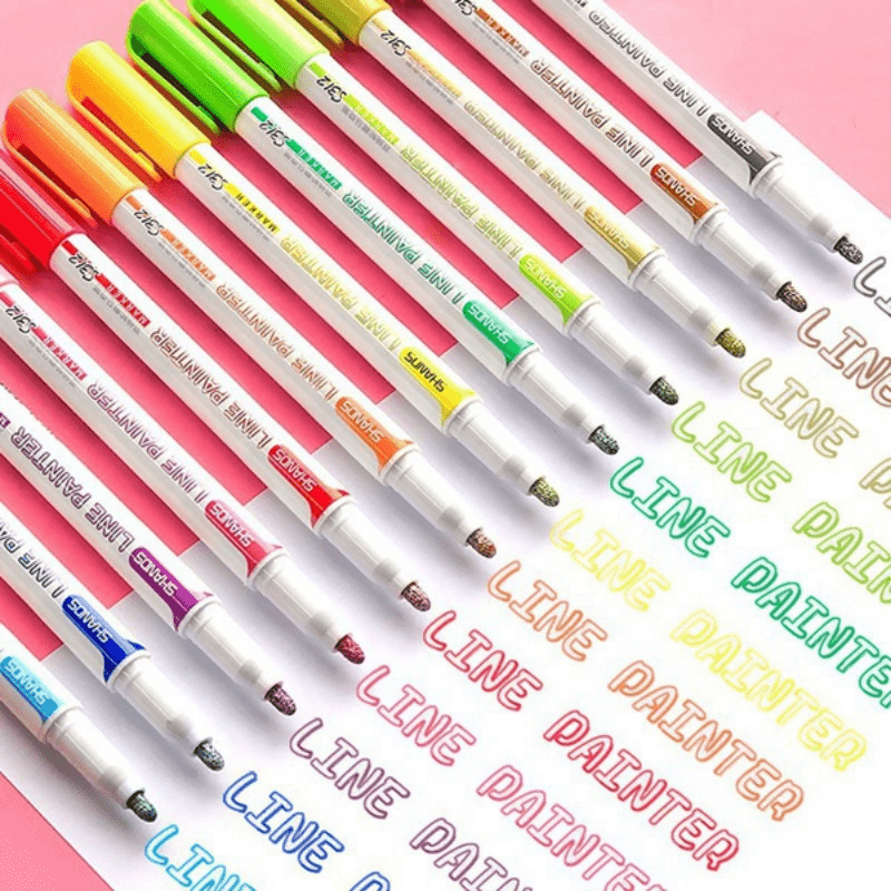 8/12 Colors Outline Paint Marker Glitter Pen Double Lines Art Markers Pens  Highlighter Drawing Scrapbooking Painting Doodling