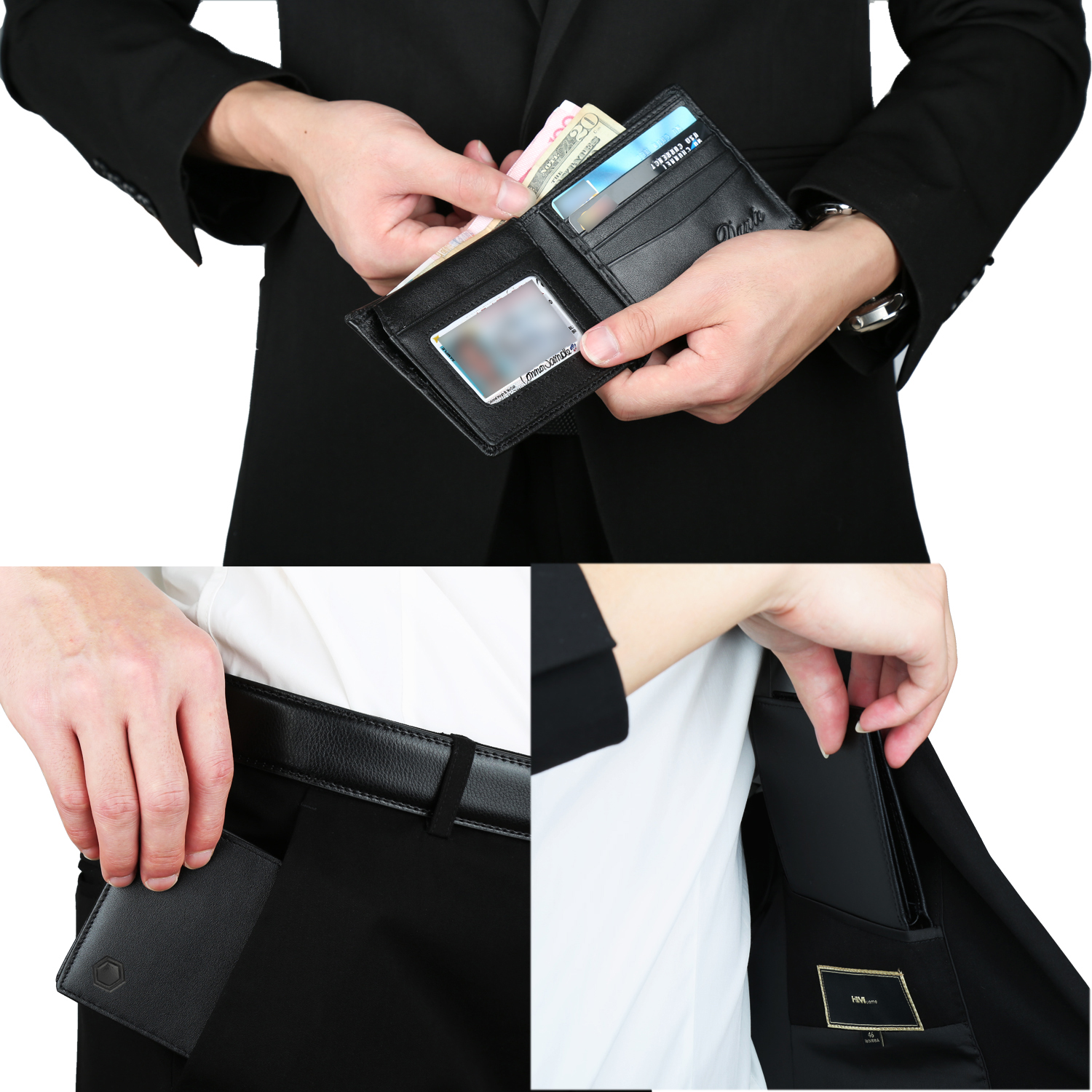 Rfid Blocking Cowhide Leather Bifold Wallet For Men With 2 Id Windows Black  Carbon Fiber - Temu