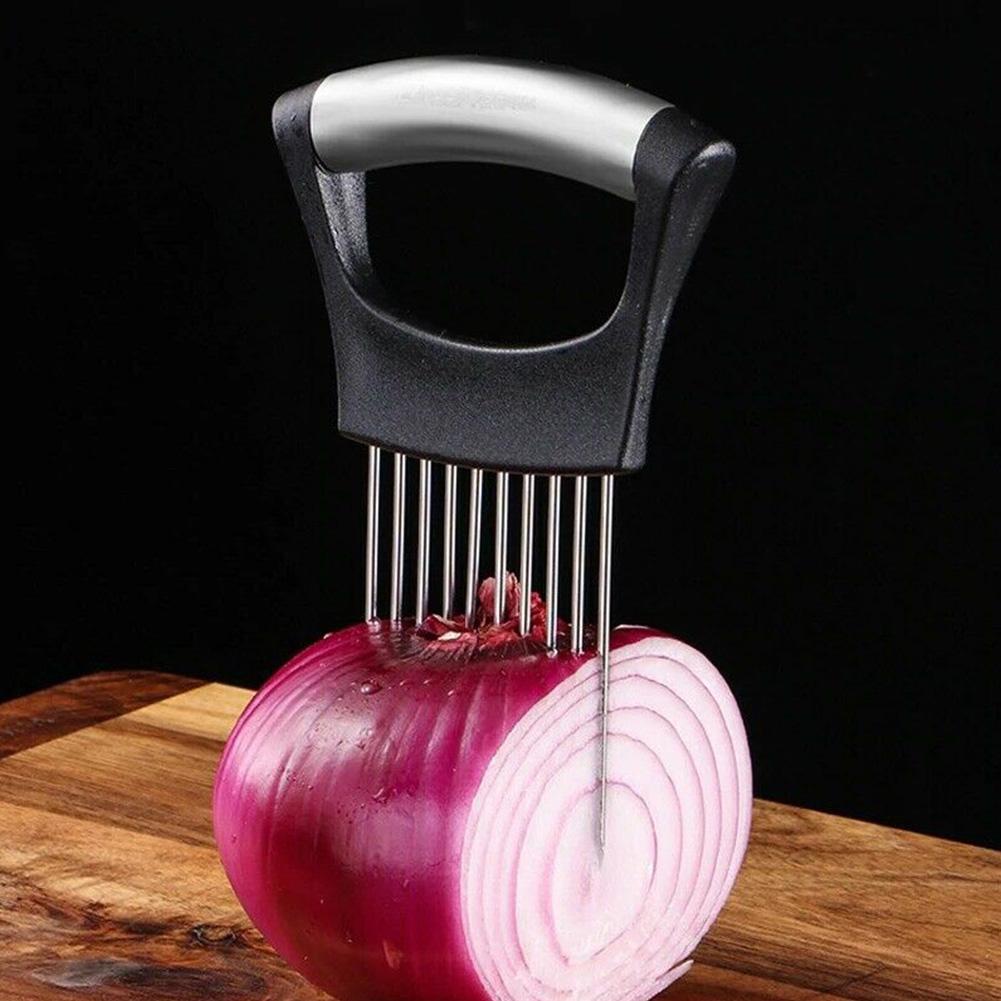 1PC Easy Onion Slicer Fork Stainless Steel Onion Needle Vegetable Fruit  Handheld Knife Cutter