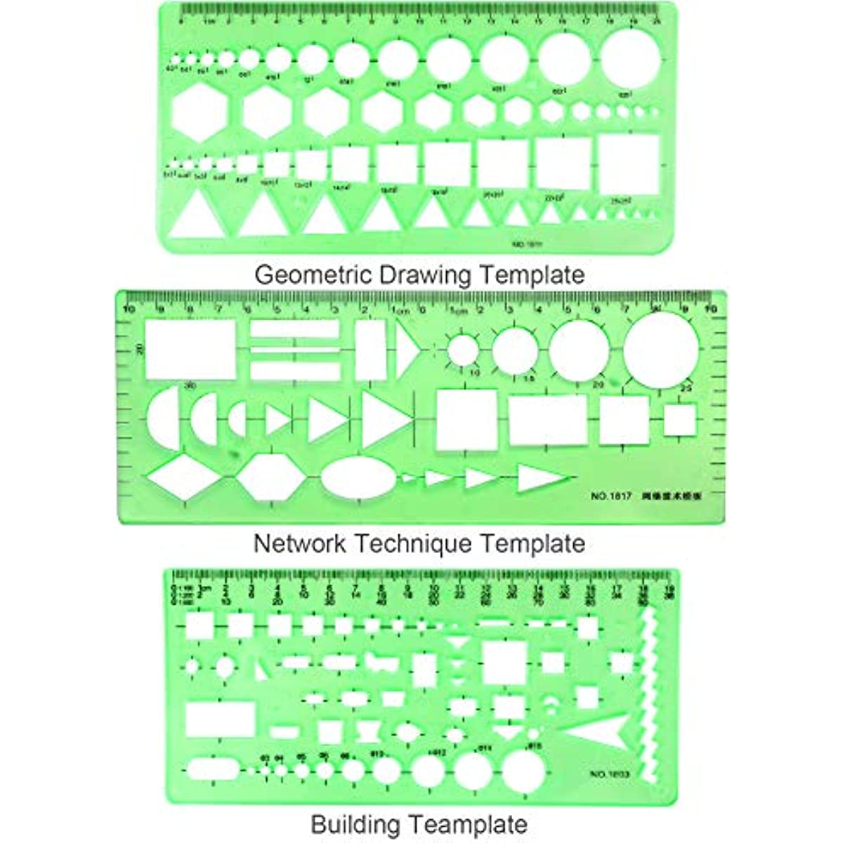 QincLing 11 Pieces Geometric Drawings Templates Stencils Plastic Measuring  Template Rulers Clear Green Shape Template for Drawing Engineering Drafting