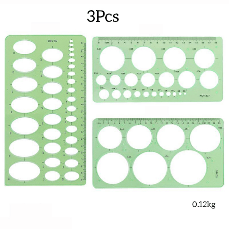 11PCS Geometric Drawings Templates, Drafting Stencils Measuring Tools,  BetyBedy Plastic Clear Green Ruler Shapes with a Zipper Bags for  Architecture, Office, Studying, Designing and Building