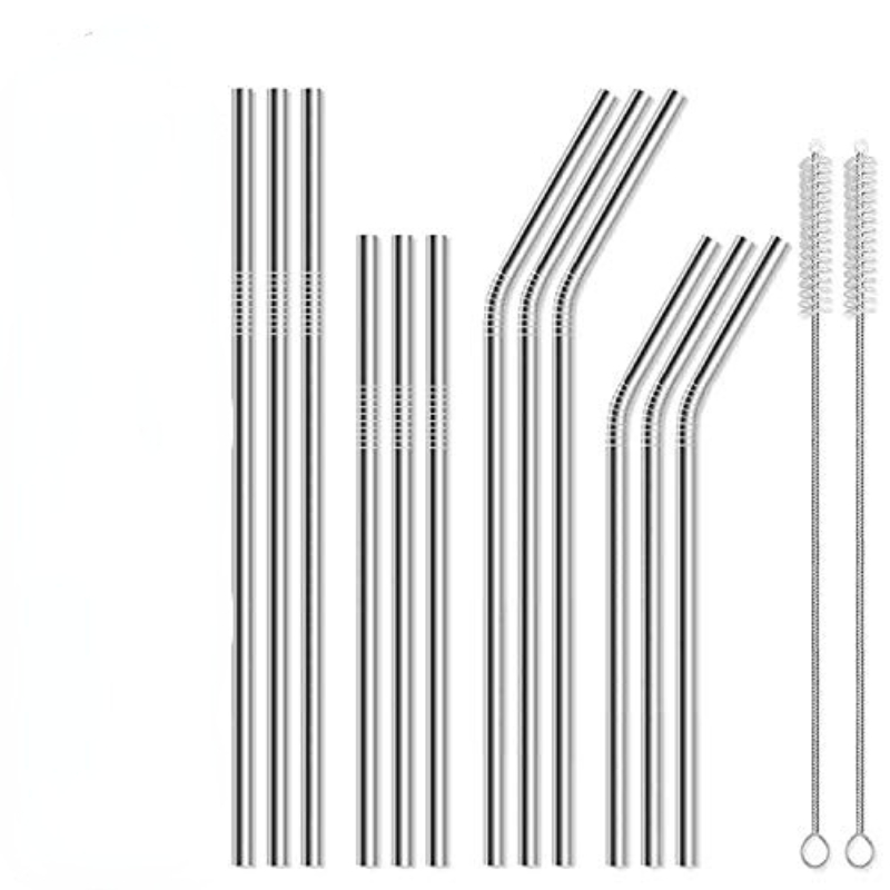 4 popotes de metal reutilizables, pajitas de acero inoxidable de 8.5  pulgadas con funda, cepillo de limpieza para vasos de 20/30 onzas (plateado)