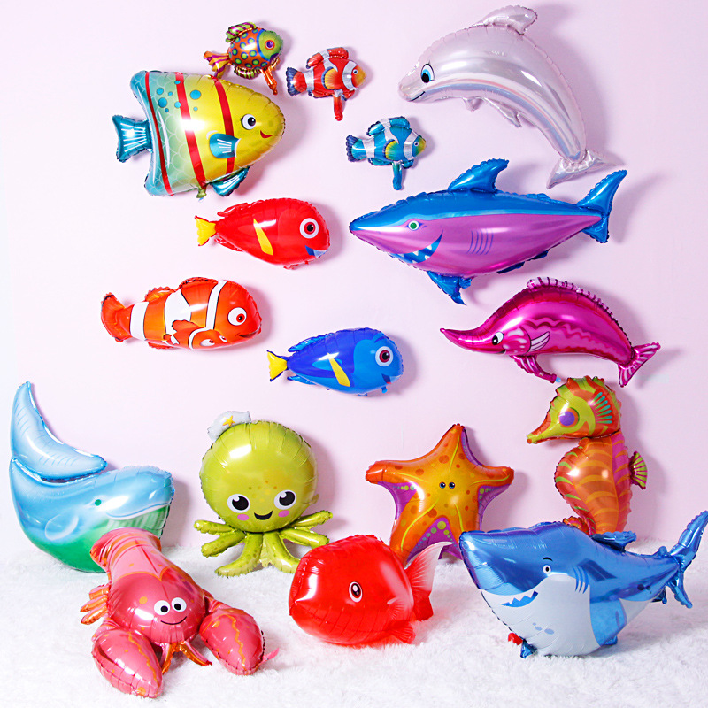 Large Fish Dolphin Foil Balloons Blue Rose Gold Cartoon Animal Helium Balloons Birthday Party Wedding Decoration Children Toy (Blue)