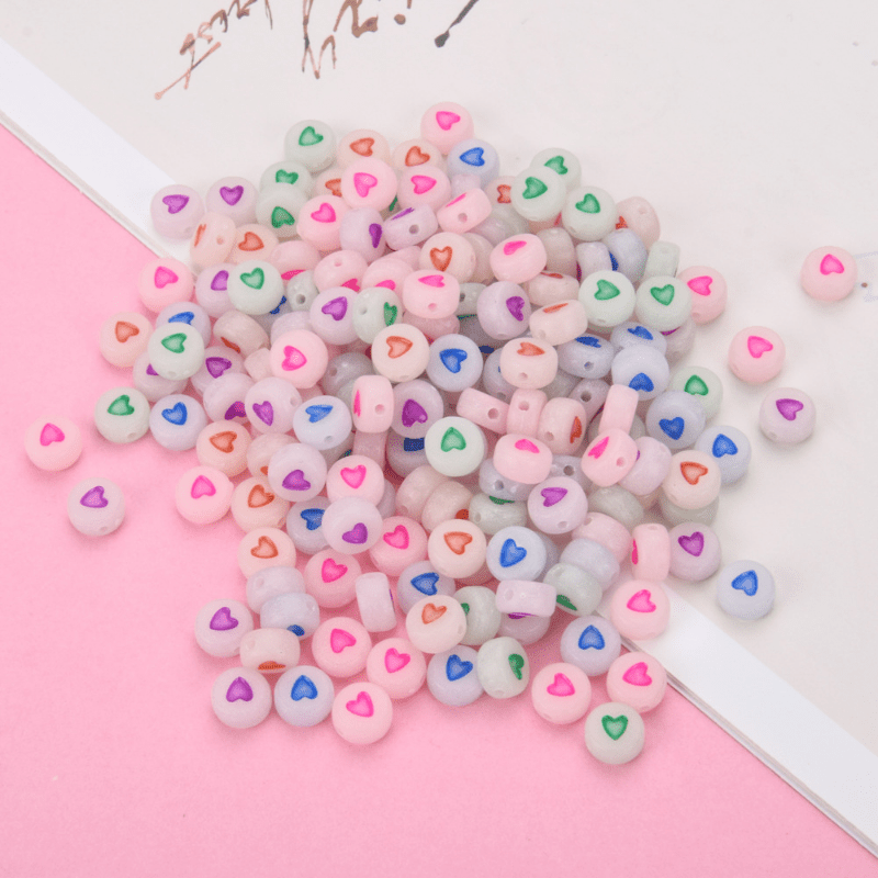 Acrylic Uv Luminous Letter Beads With Heart Beads - Temu