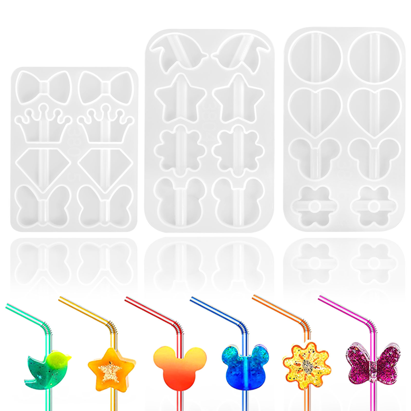 Papaba Straw Topper Mold,Straw Topper Mold Durable Easy Release Silicone  Straws Epoxy Casting Mould for Crafts Making
