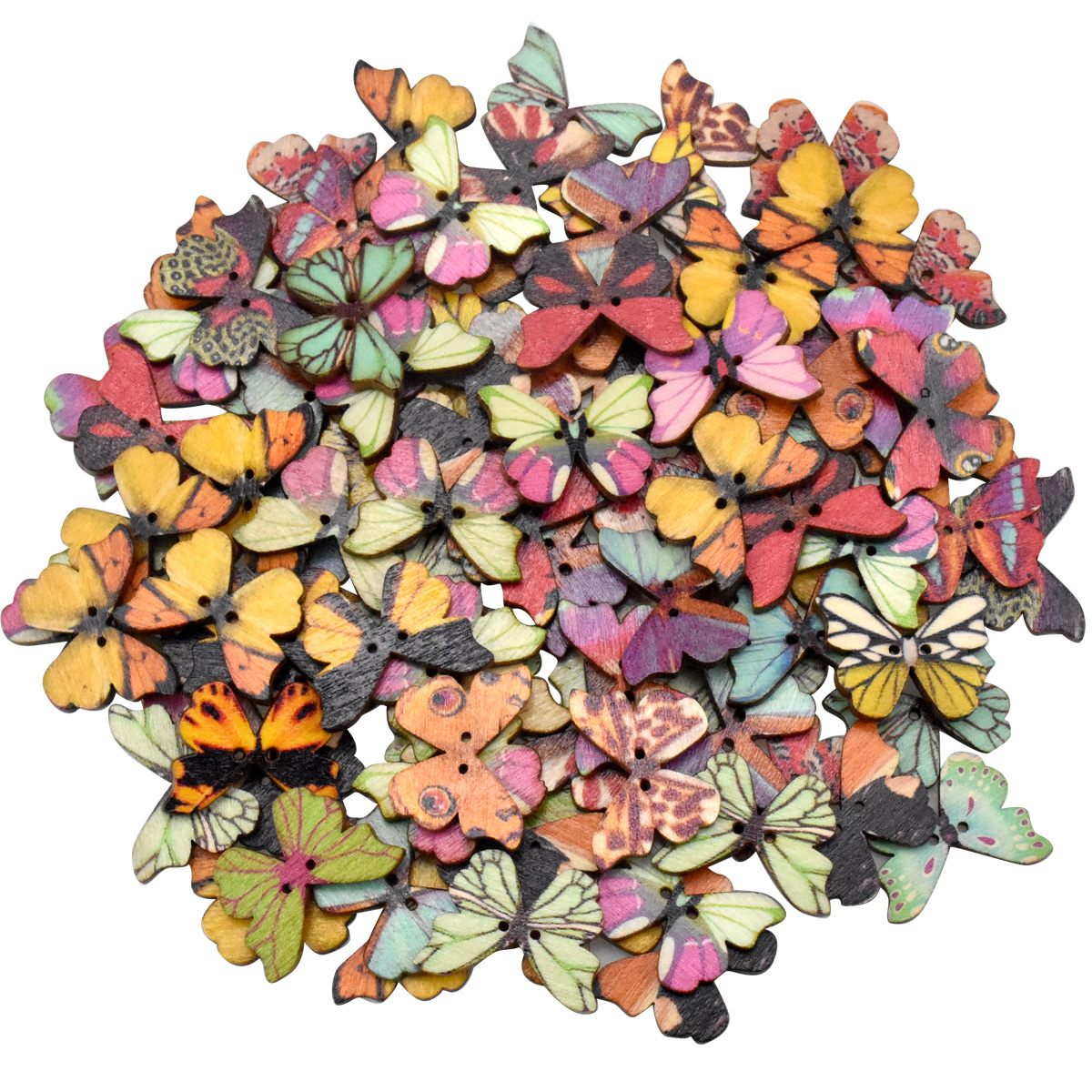 

100pcs Butterfly Buttons 21x28mm Colorful Wooden Buttons 2 Holes Retro Painted Butterflies Buttons