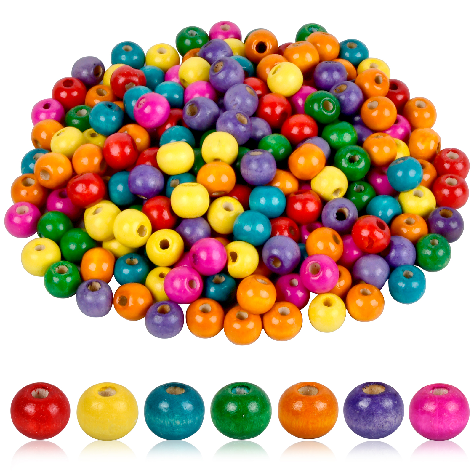 

200pcs Colourful Wooden Beads Threading Wooden Beads Round Craft Beads Natural Wooden Beads