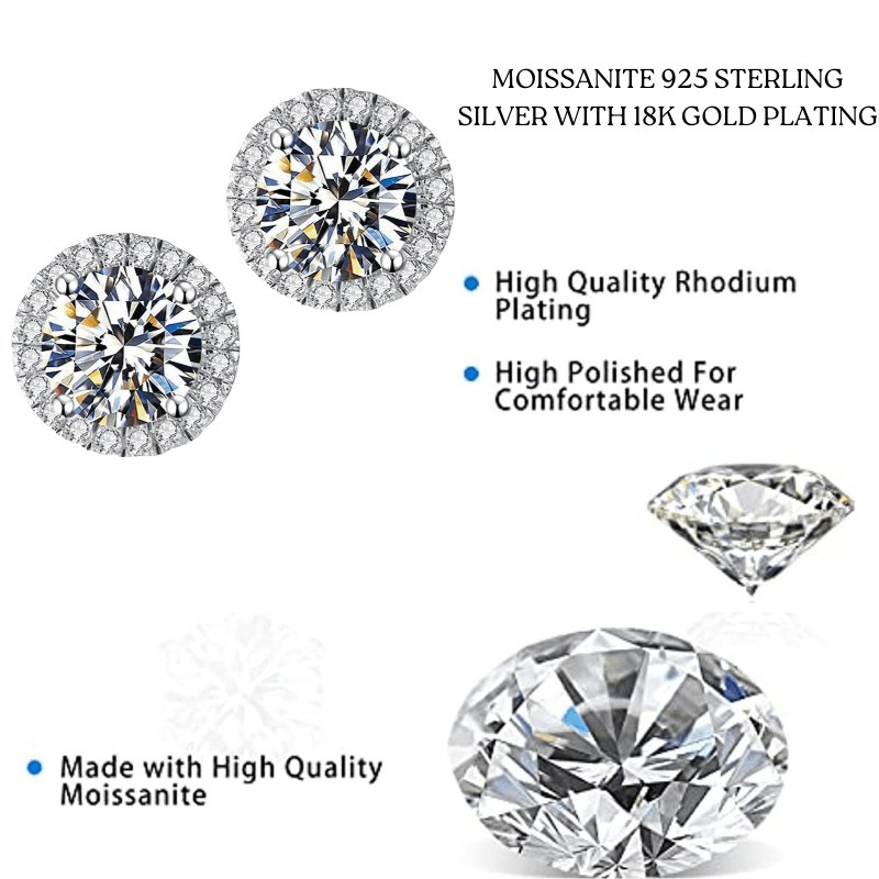 Moissanite Stud Earrings 2 Carat 925 Sterling Silver White Gold Plated  Hypoallergenic