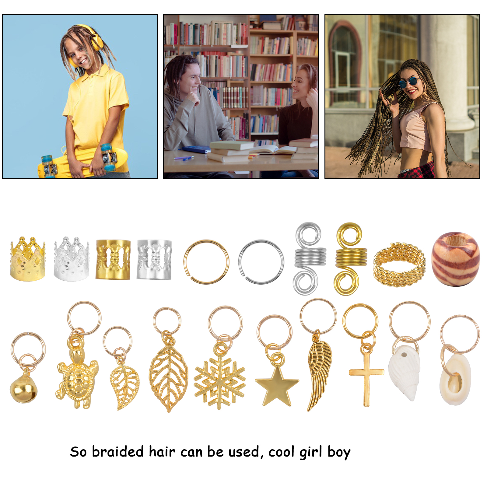 LYUMO 50pcs Metal Hair Braid Beads Rings Cuff Hair Beauty Decoration Tools  Accessories Hair Braid Cuff, Gold 