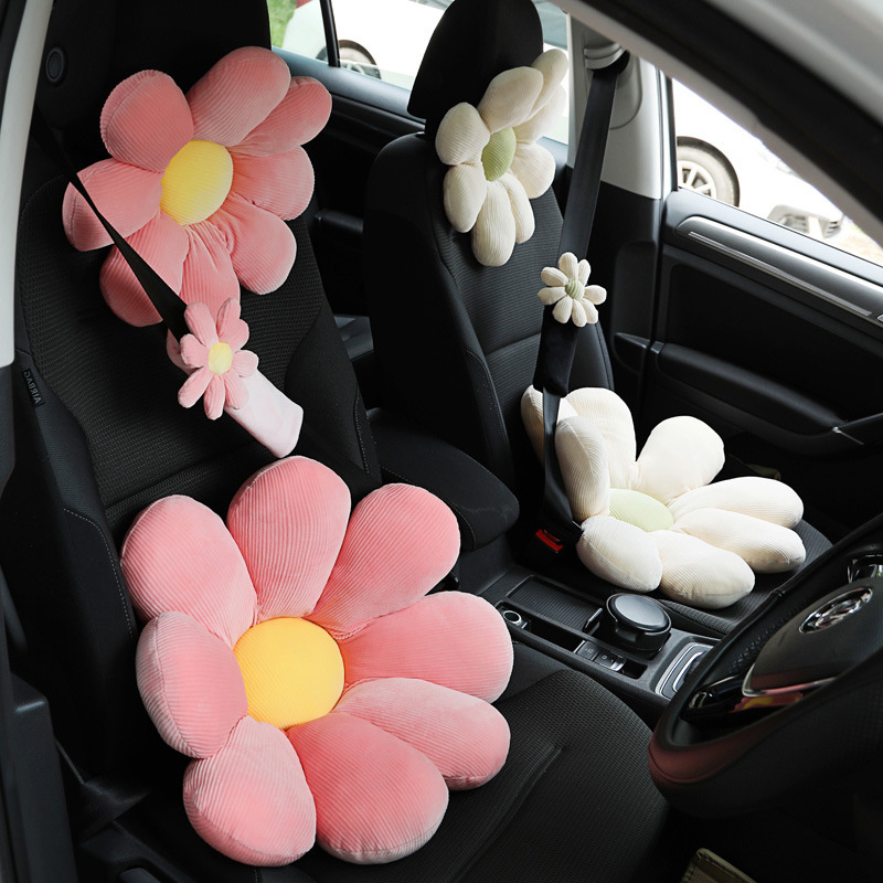 Classic Flower Shape Car Waist Pillow Soft Plush Car Seat Cushion