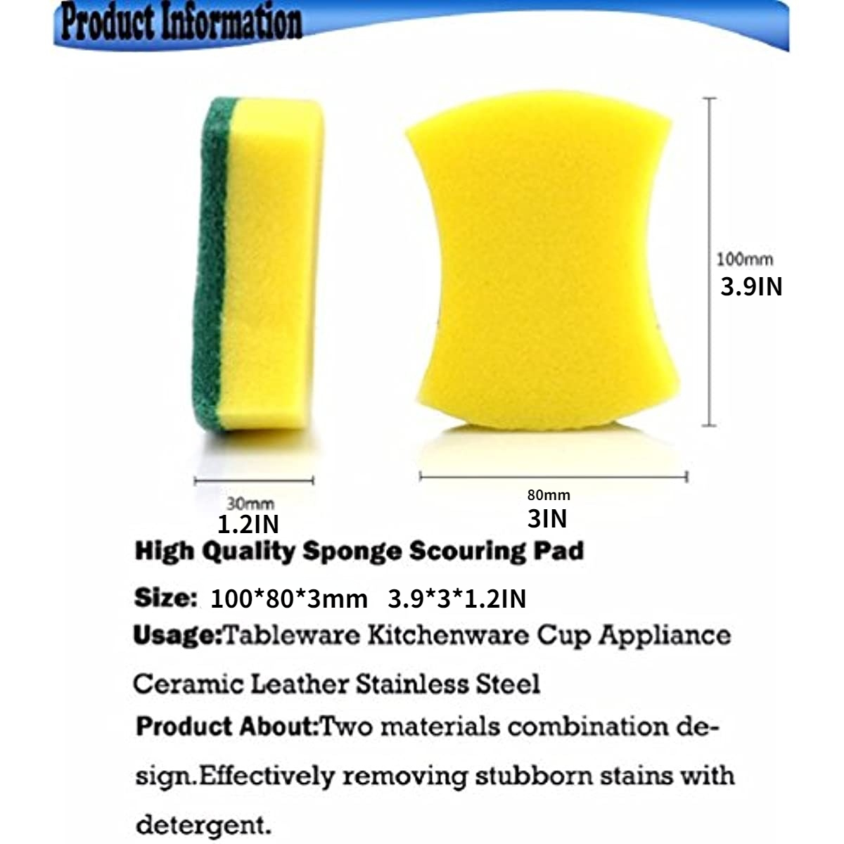 12pcs Kitchen Cleaning Sponge, Scratch-free Tableware, Matte Surface Sponge