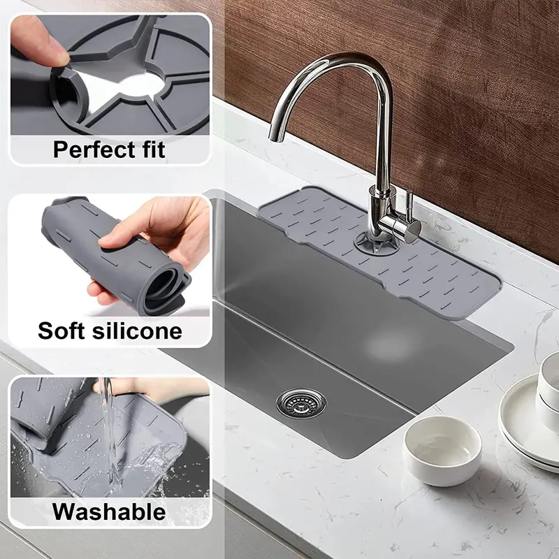 Silicone Countertop Faucet Drain Mat Splash Guard Mat Multi Purpose Sink Mat