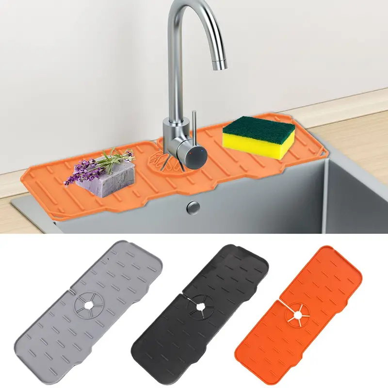 1pc Silicone Faucet Drain Mat, Kitchen Bathroom Splash Sink Mat