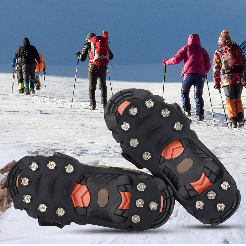 Crampones de tracción de 10 dientes, cubiertas de zapatos para botas de  nieve, empuñaduras de nieve para senderismo, pesca en hielo, caminar -  AliExpress