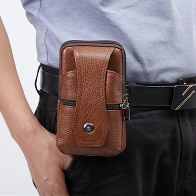 Men's Pu Leather Waist Bag Fashion Riveted Vertical Version - Temu 