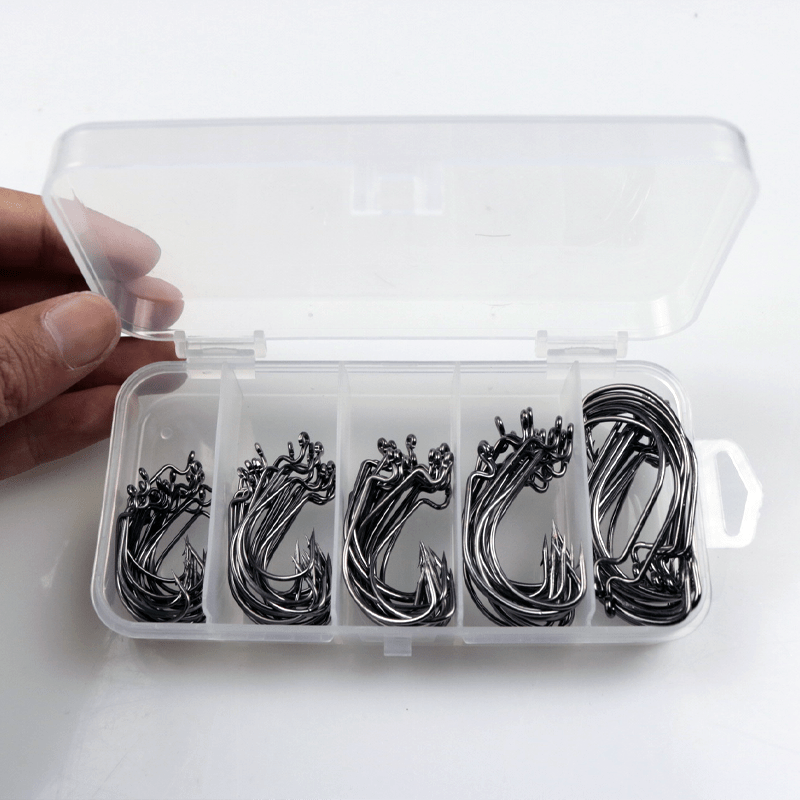 50pcs/100pcs Premium Fishing Hooks Set - High Carbon Steel, Ultra Sharp,  All-In-One Box for Freshwater and Saltwater Fishing