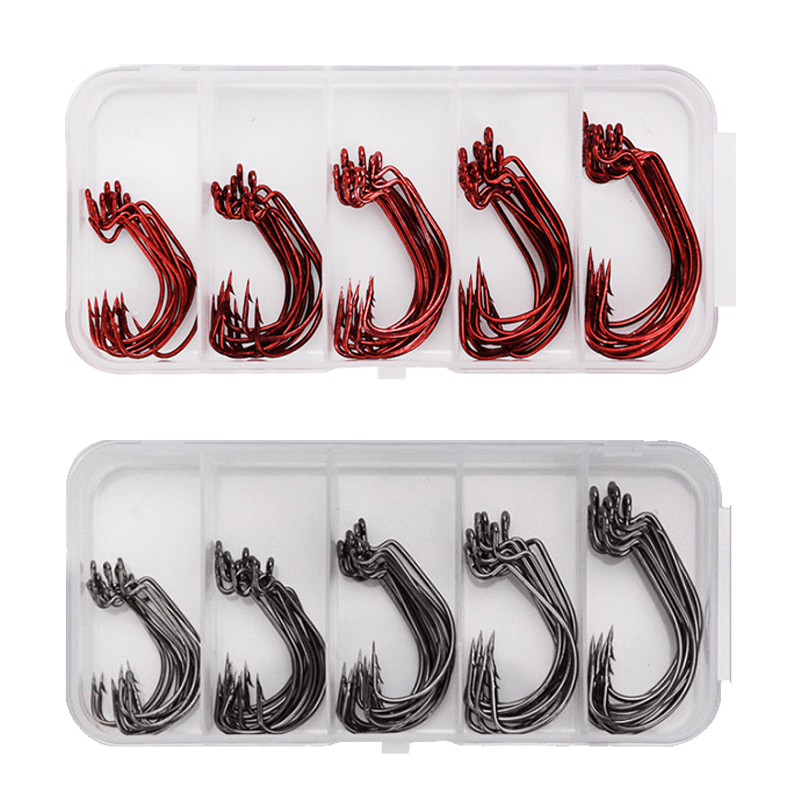 Fishing Hooks 50pcs/box Soft Worm High Carbon Steel Wide Super Lock  Fishhooks Lure With Box 2#-3/0# Tackle M020