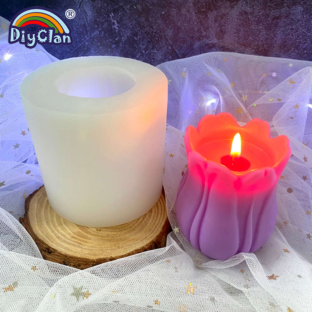 CRASPIRE 2 pc Tulip Flower Shaped Candle Molds, Silicone Molds