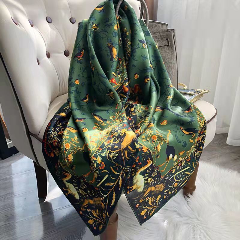 1pc Scarf Elegant Silk Feeling Silk Imitation Scarf Vintage Print Shawl Women's Scarves Wraps 