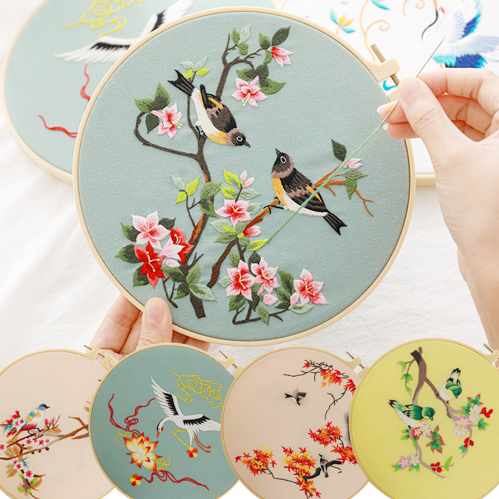 DIY Embroidery Kit for Beginners Flower Pattern Cross Stitch Needlework+Hoop