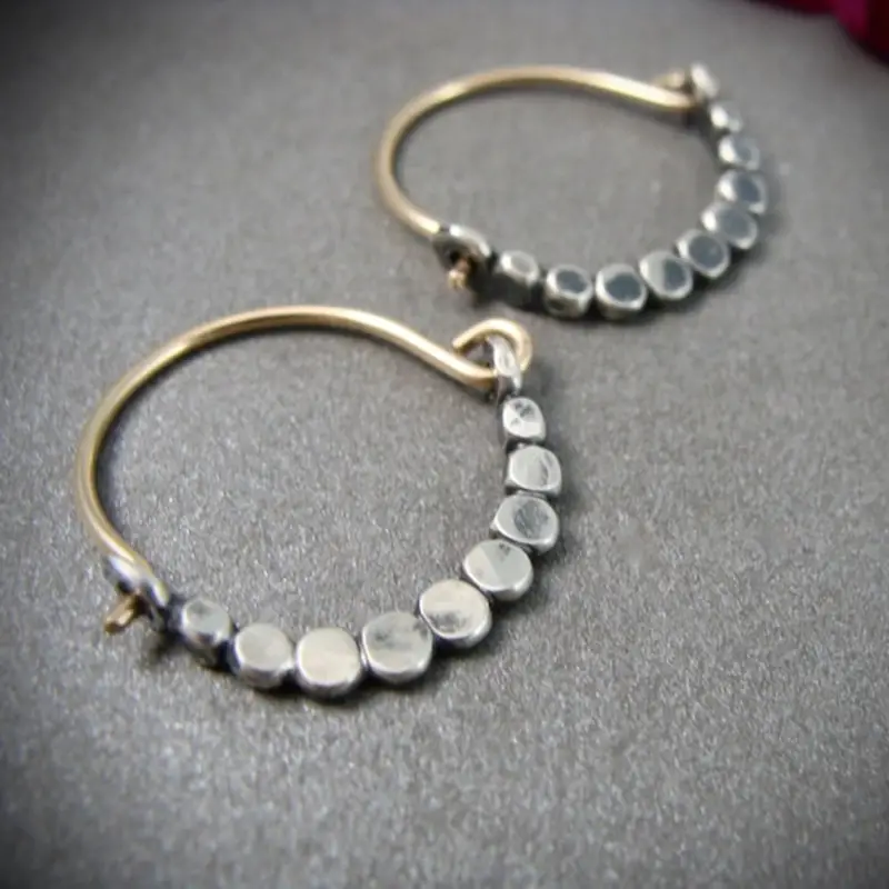 Flat Metal Beads Hoop Earrings Vintage Zinc Alloy - Temu