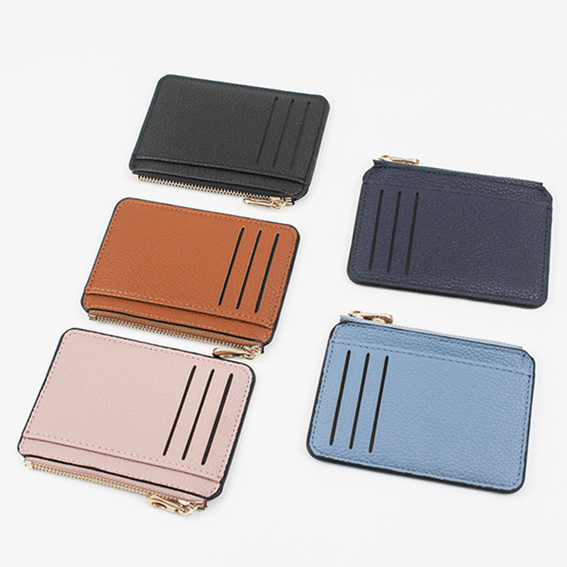 Thin Leather Wallet for Women Slim Purse Long ID Card Holder Handbag with  Zipper