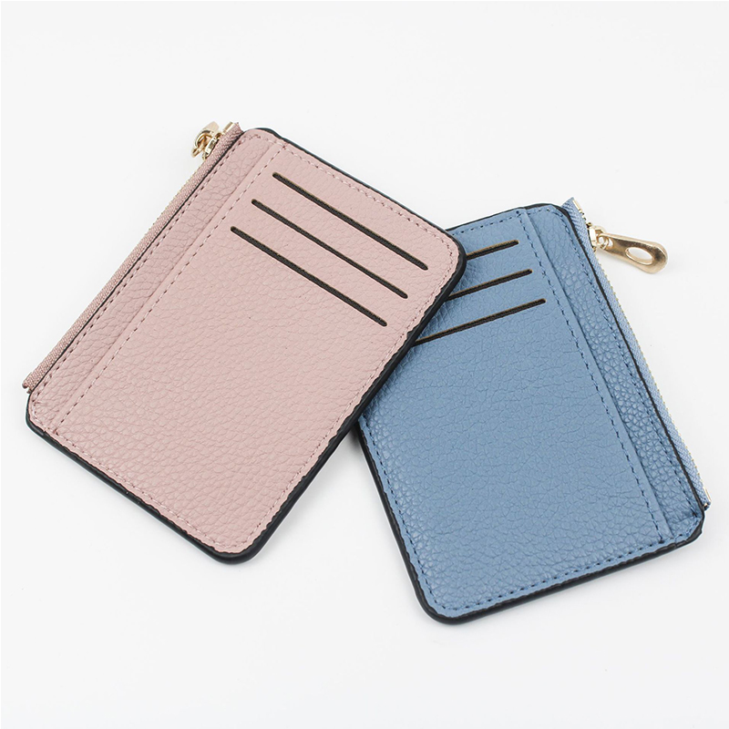 9 Card Slots Ultra-thin Zipper Credit Card Holder 100% Leather