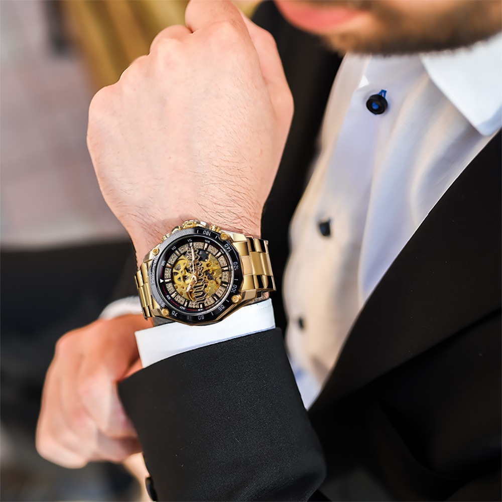 Winner New European and American Style Men's Fashion Leisure Hollow out Mechanical Movement Automatic Mechanical Watch Fashion Watch