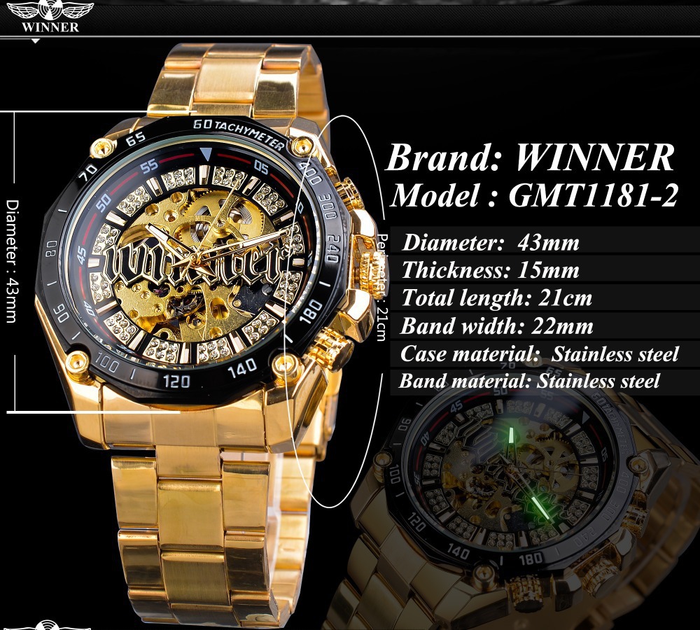 Winner New European and American Style Men's Fashion Leisure Hollow out Mechanical Movement Automatic Mechanical Watch Fashion Watch