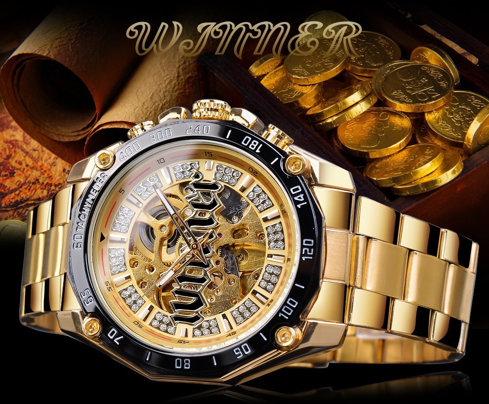 Winner New European and American Style Men's Fashion Leisure Hollow out Mechanical Movement Automatic Mechanical Watch Fashion Watch