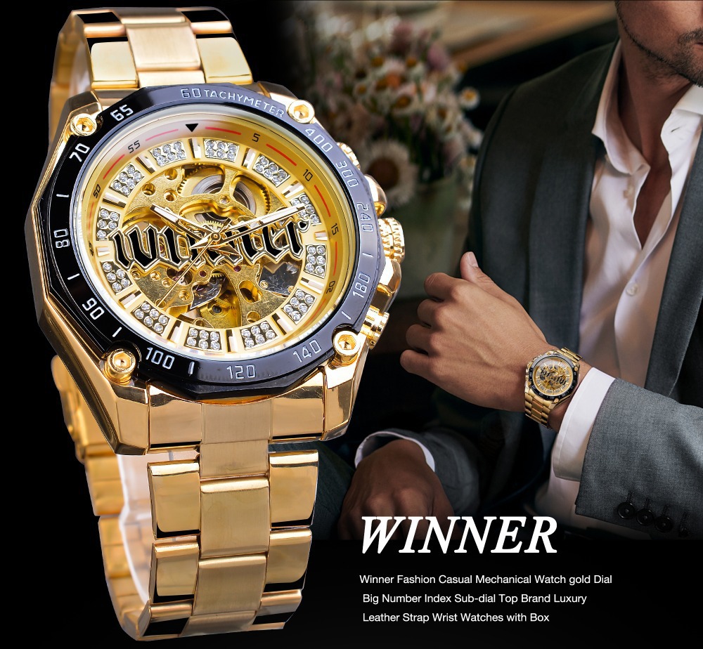 Winner New European and American Style Men's Fashion Leisure Hollow out Mechanical Movement Automatic Mechanical Watch Fashion Watch