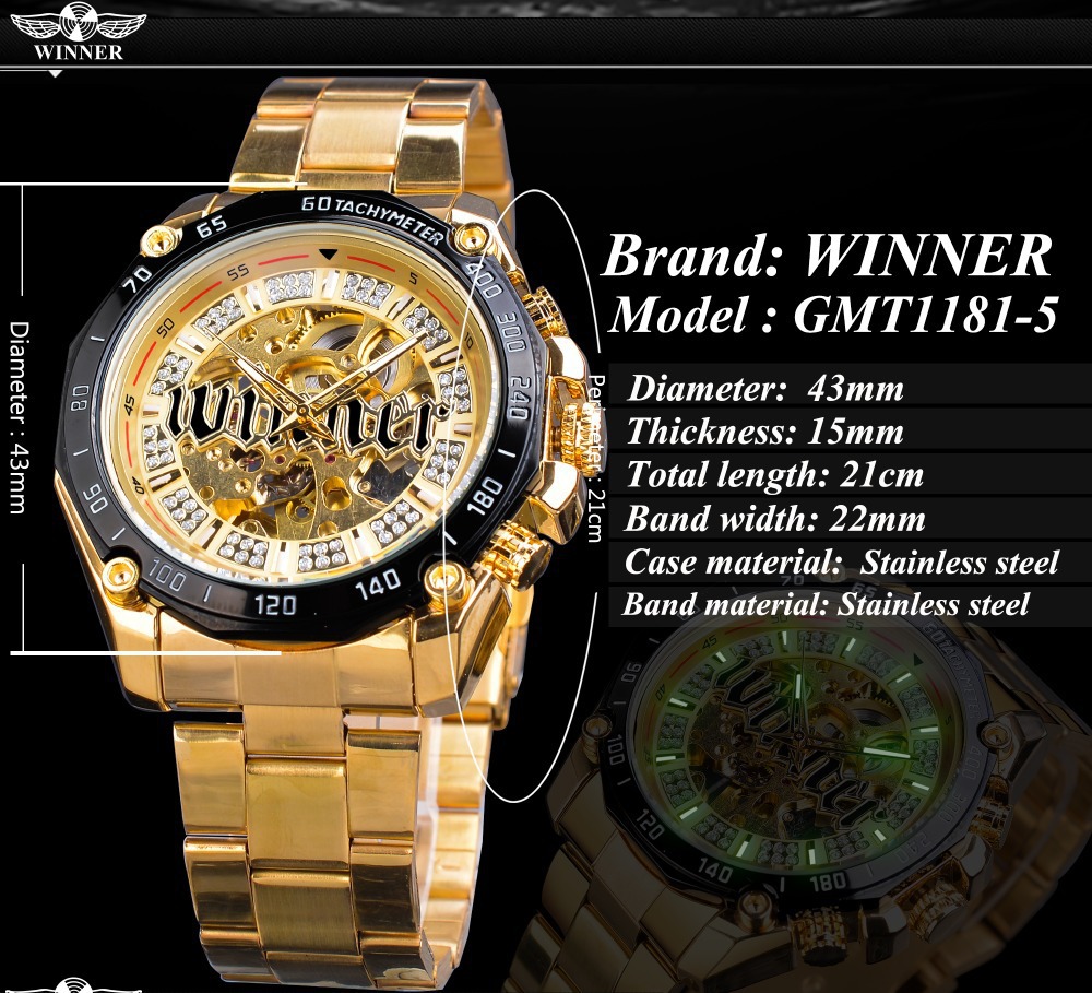 Winner New European and American Style Men's Fashion Leisure Hollow out Mechanical Movement Automatic Mechanical Watch Fashion Watch