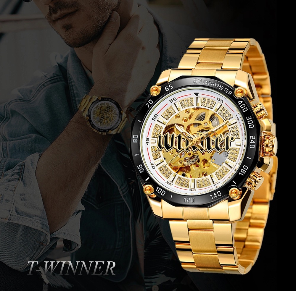 Winner New European and American Style Men's Fashion Leisure Hollow out Mechanical Movement Automatic Mechanical Watch Fashion Watch