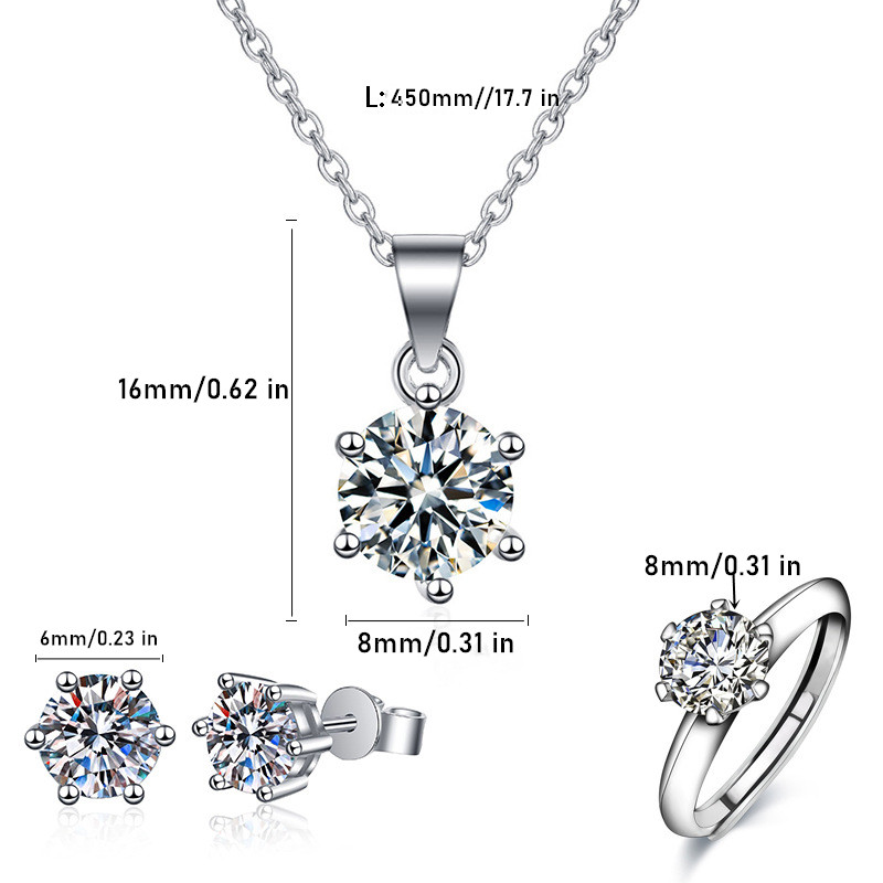 Classic 6 Claws Silvery Plated Necklace, Earrings & Ring Set