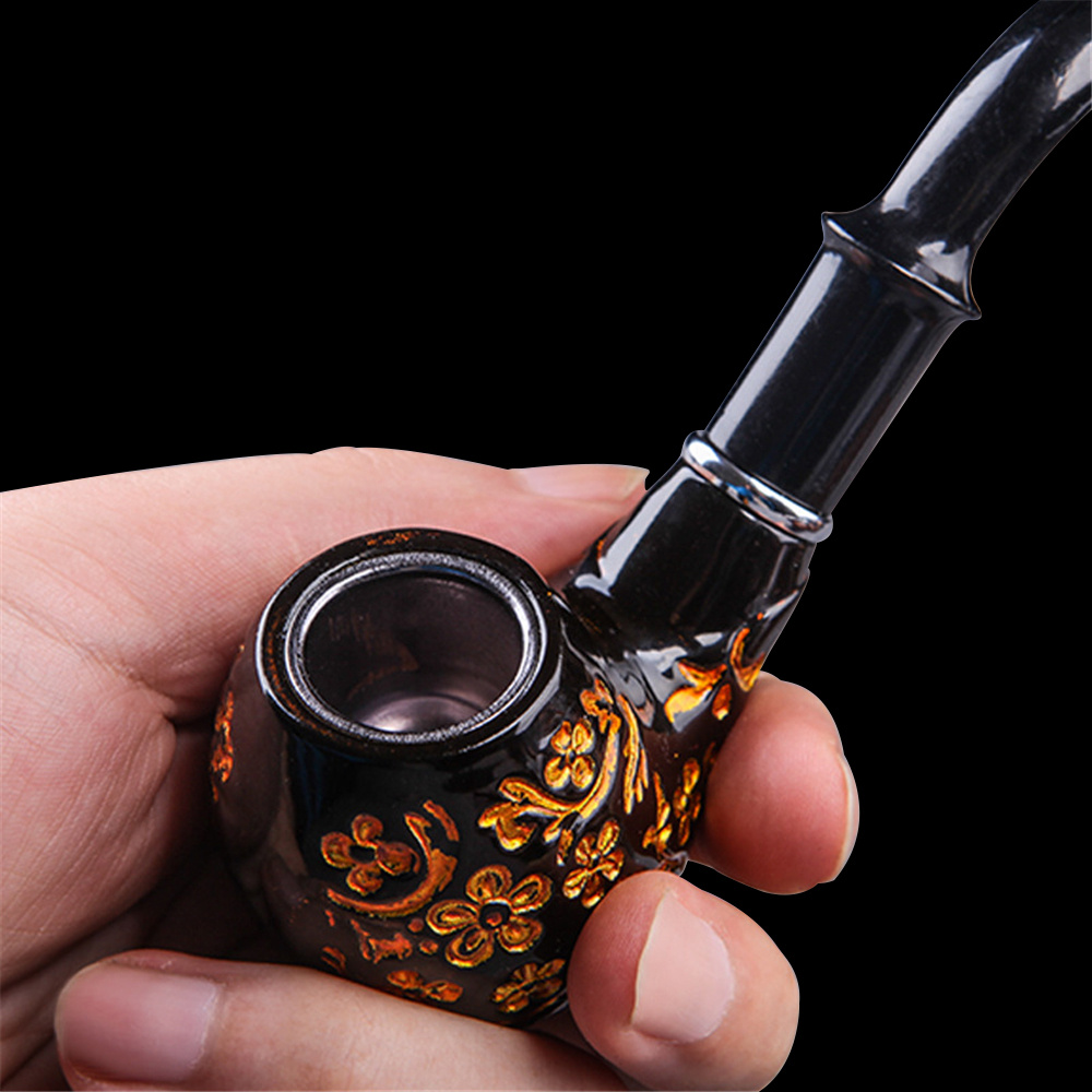 Classic Resin Smoking Tobacco Pipe Ebony Wooden Herb Grinder - Temu