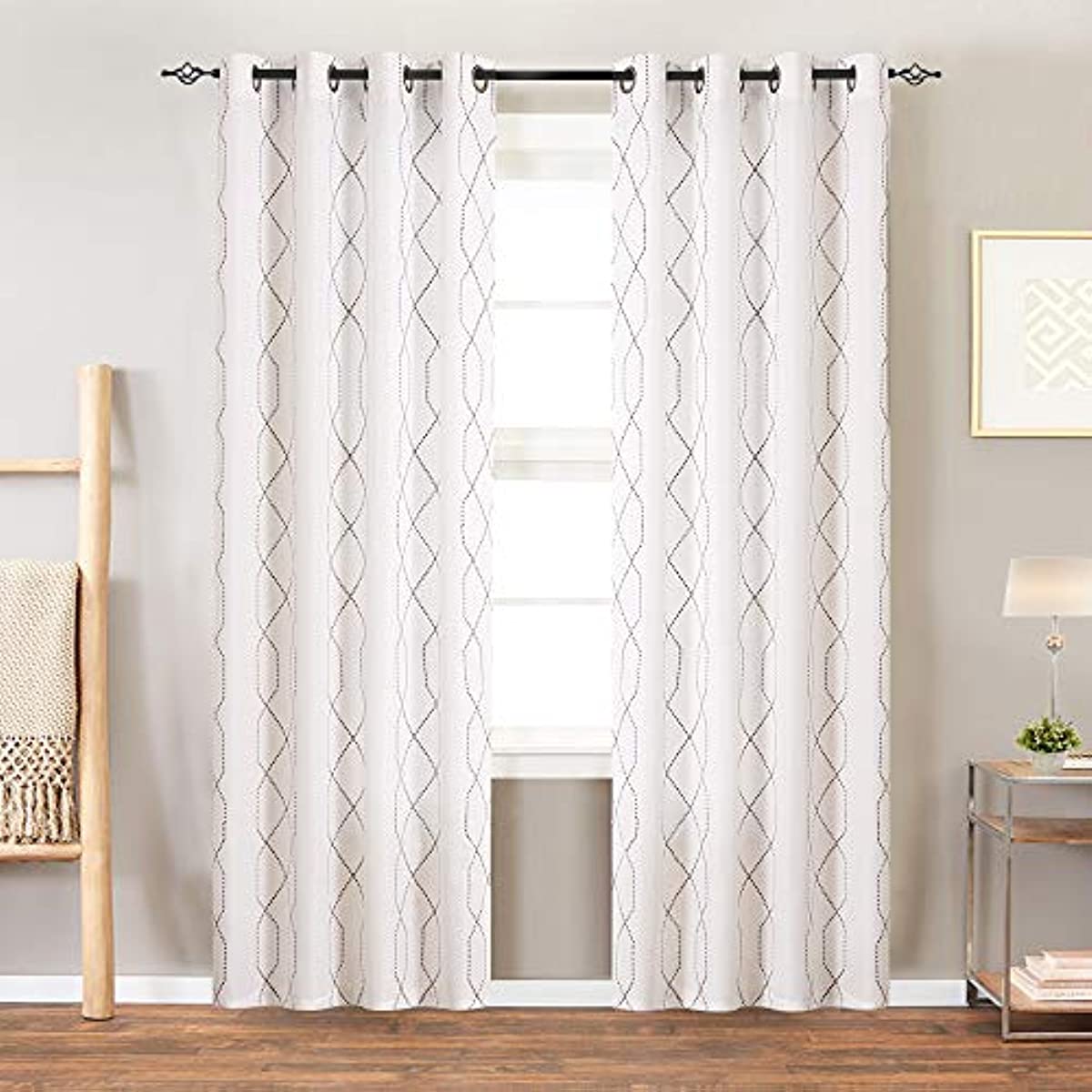  Geometric Curtains White Cotton Linen Textured Curtain for  Living Room Darkening 108 Inch Long Bedroom Curtain Modern Curtains Black  Jacquard Semi Blackout Window Curtain 1 Panel , Grommet Curtains : Home &  Kitchen