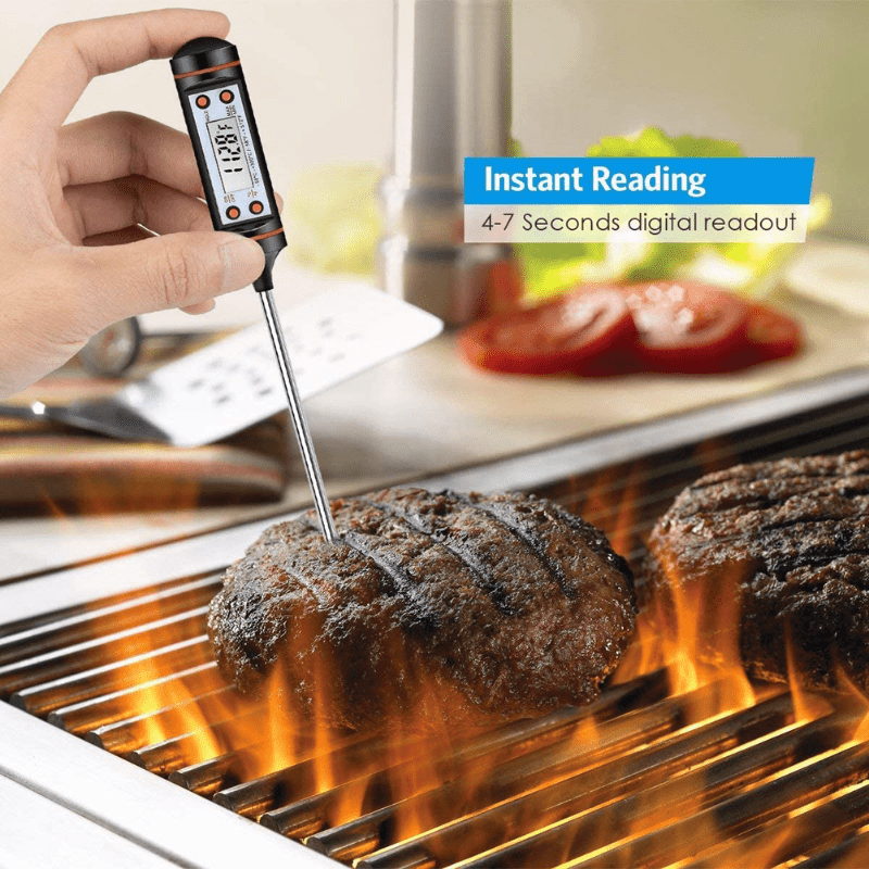  Termómetro digital de cocina, termómetro de carne, termómetro  de cocina [sonda de 9.7 pulgadas de largo] con lectura instantánea,  pantalla LCD, función de retención para cocina, alimentos, ahumador,  parrilla, barbacoa, carne