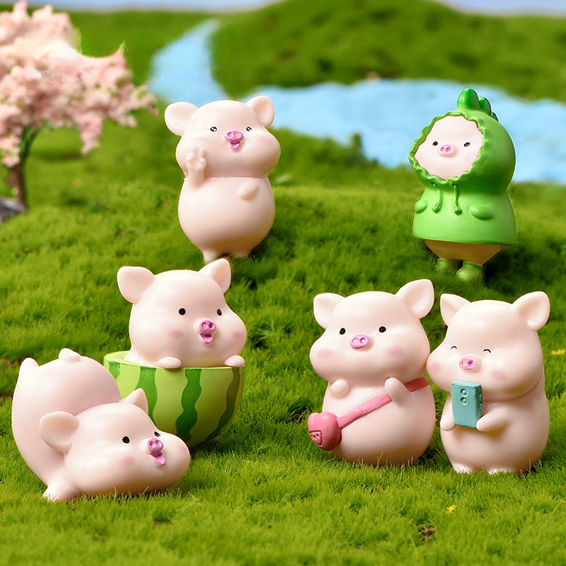 1/2/3PCS bag Kawaii Mini Resin Pig Cartoon Pigs Miniatures