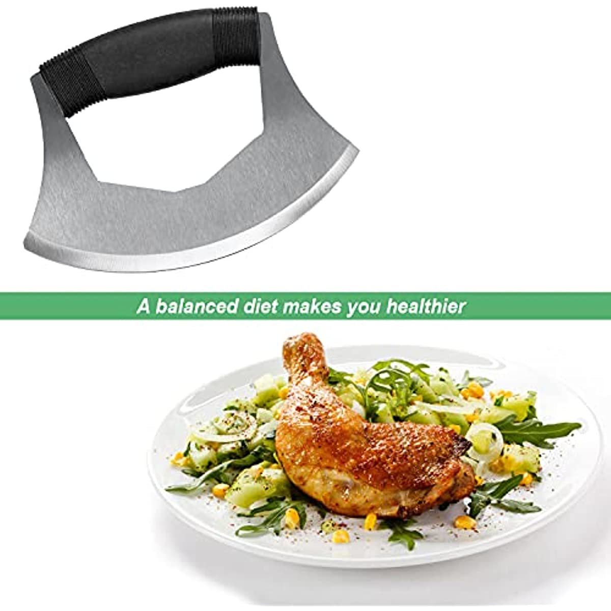 1pc Vegetable Chopper - Stainless Steel Rocker Knife for Lettuce &  Vegetables with Blade Protector