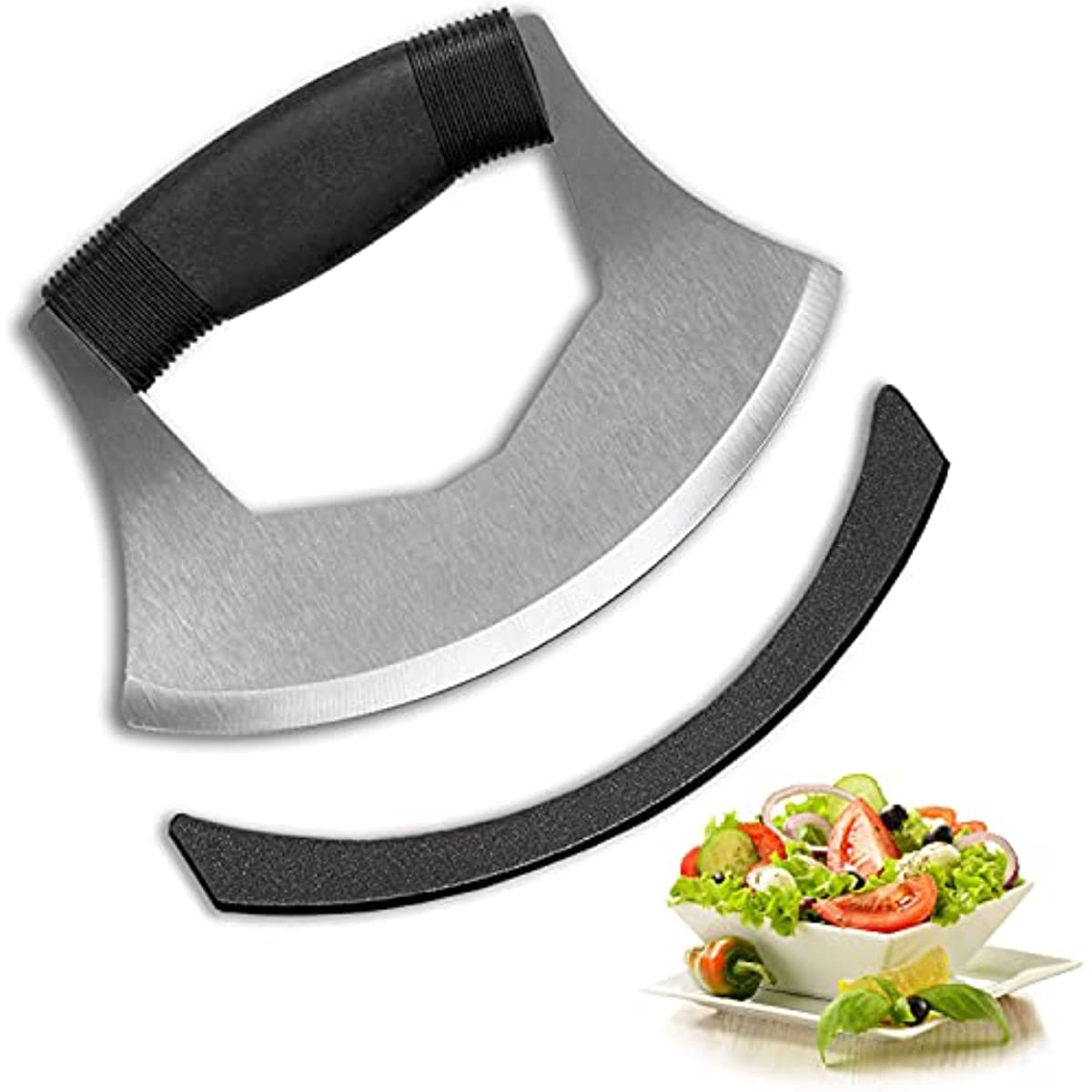 Double Blade Salad Cutter, Stainless Steel Mezzaluna Chopper
